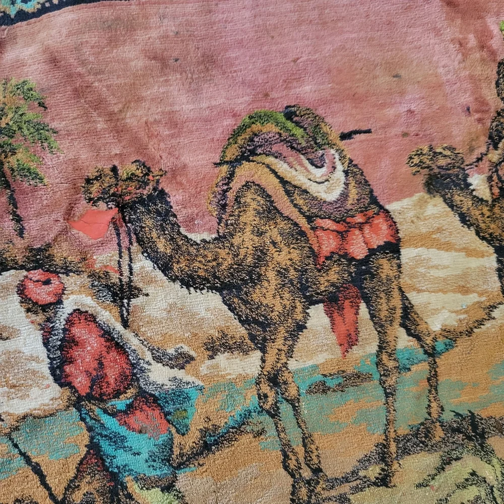 Vintage Tapestry with Camels and Desert Scene